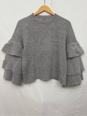 Endless Rose Gray Tiered Ruffle Sleeve Crew Sweater